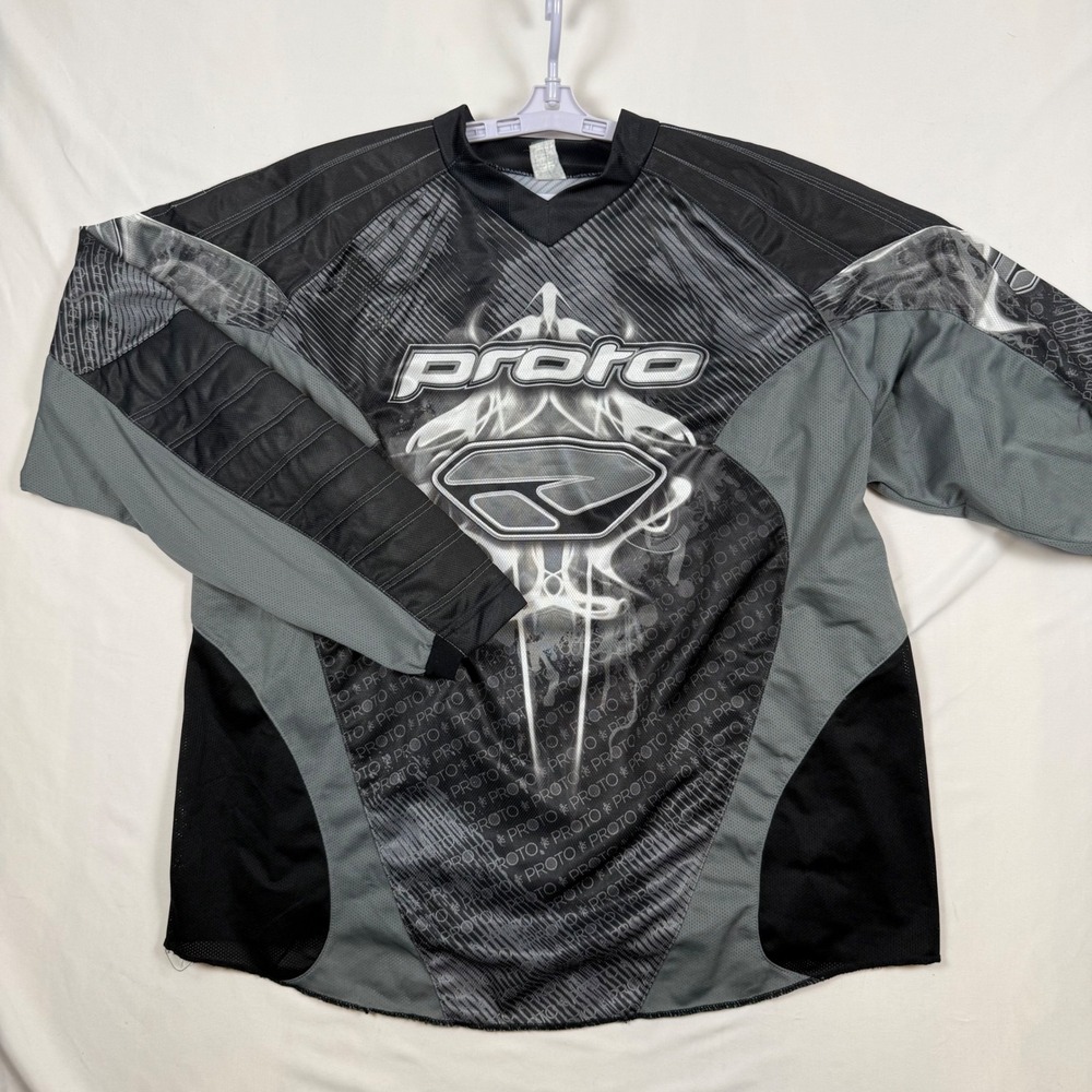 Proto Paintball Jersey Mens XXL Black Gray Padded Long Sleeve Graphic V-Neck